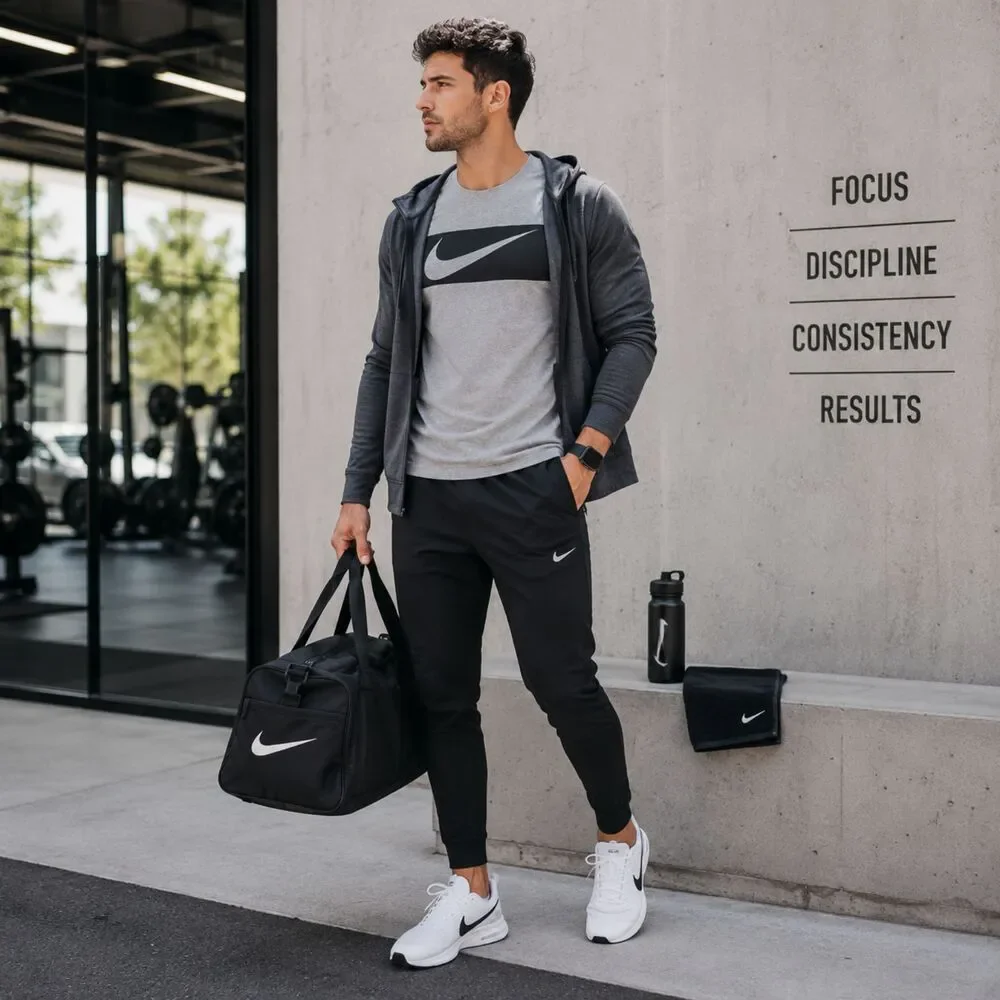 Nike Dri-FIT Tee Men's Large Gray Swoosh Athletic Workout Training Shirt